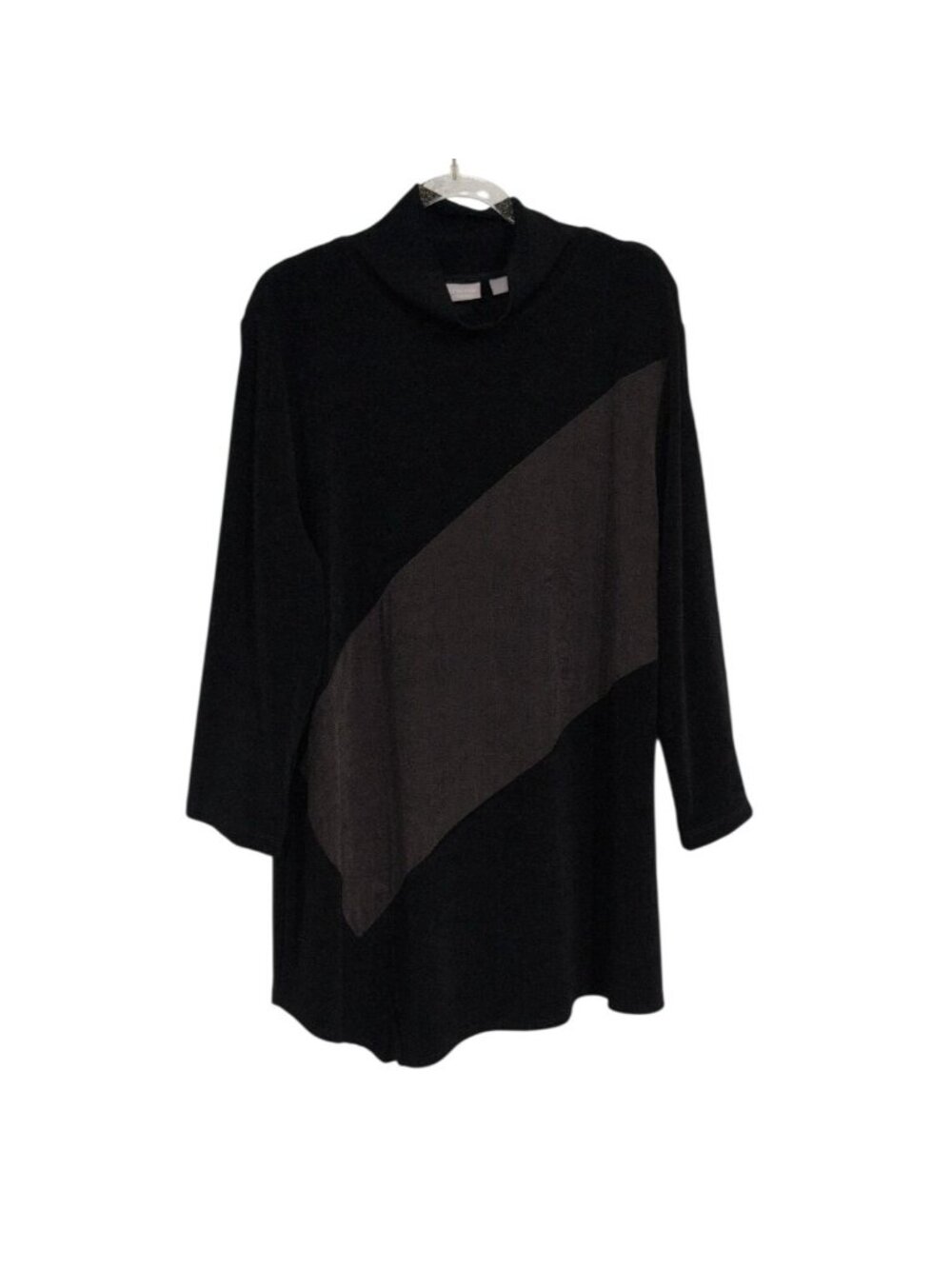 Chicos Travelers 2 Asymmetrical Shirt Womens Size Large Black Boho Lagenlook